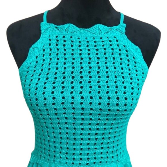 NWT Cupshe Women's Kelly Green Crochet Backless Lace-Up Maxi Dress Size Large - Picture 4 of 13